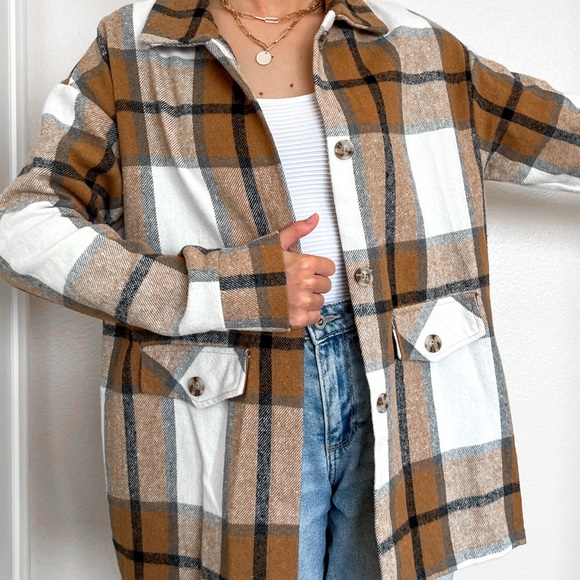 ShopByCarter Jackets & Blazers - orange and white plaid shacket for fall, autumn, winter